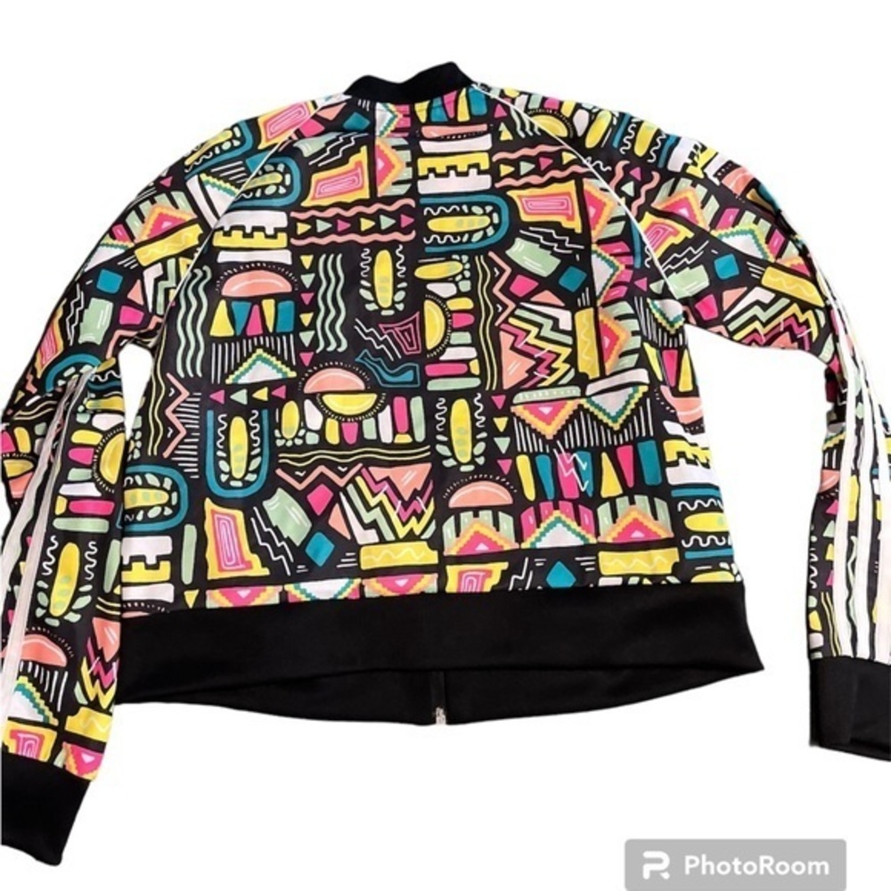 Adidas Girl's Youth Large Cropped SST Full-Zip Track Jacket, All-Over Print - Picture 2 of 6